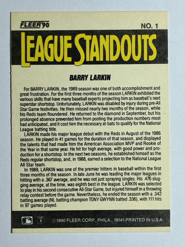 1990 Fleer League Standouts #1 Barry Larkin