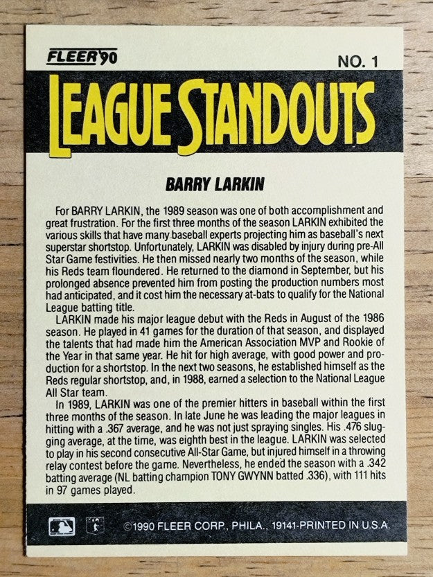 1990 Fleer League Standouts #1 Barry Larkin
