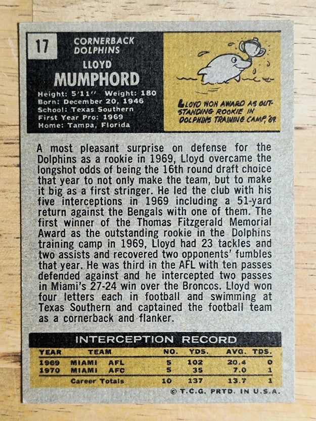 1971 Topps #17 Lloyd Mumphord RC (EXMT)