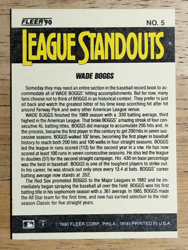 1990 Fleer League Standouts #5 Wade Boggs