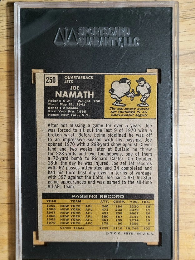 1971 Topps #250 Joe Namath (SGC 5 EX)
