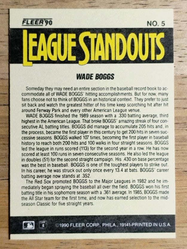 1990 Fleer League Standouts #5 Wade Boggs