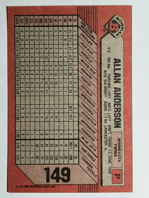 1989 Bowman #149 Allan Anderson