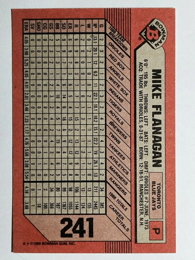1989 Bowman #241 Mike Flanagan
