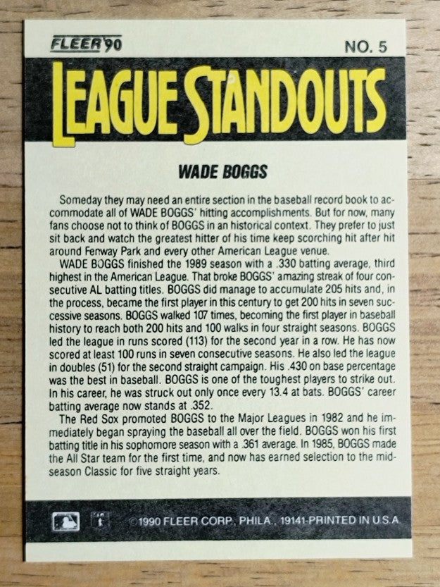 1990 Fleer League Standouts #5 Wade Boggs