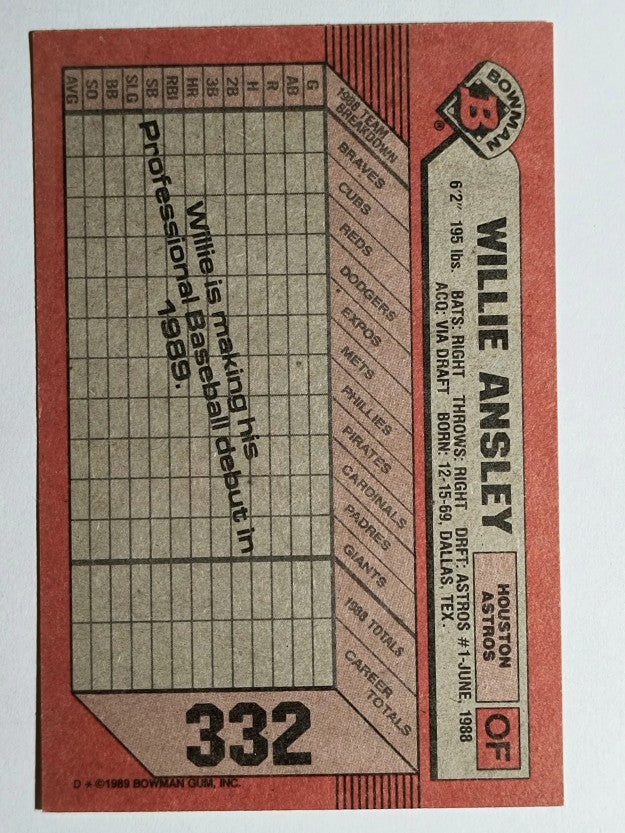 1989 Bowman #332 Willie Ansley RC