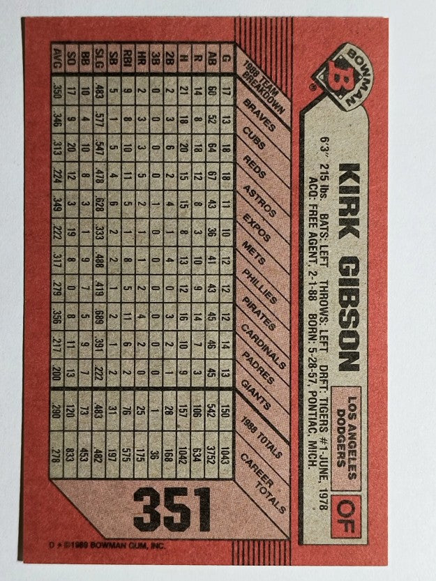 1989 Bowman #351 Kirk Gibson