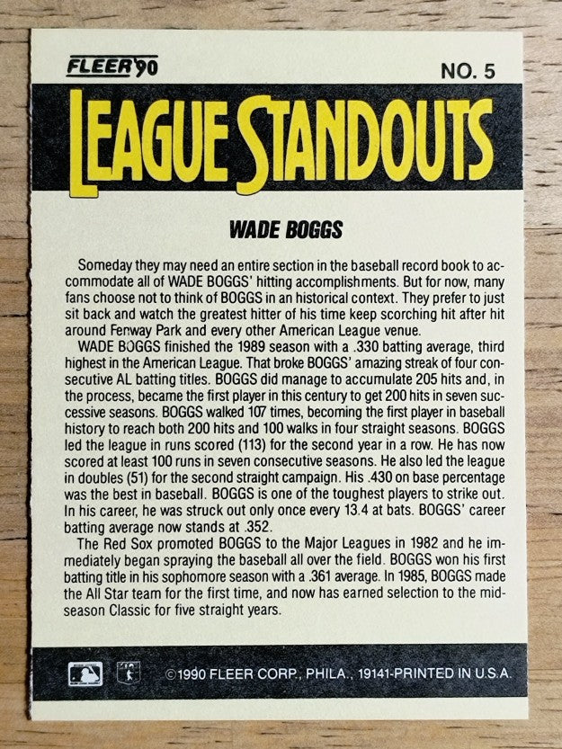 1990 Fleer League Standouts #5 Wade Boggs