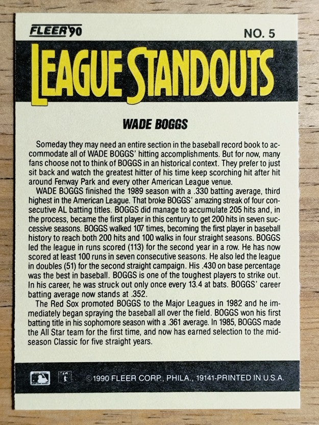 1990 Fleer League Standouts #5 Wade Boggs