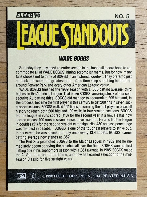 1990 Fleer League Standouts #5 Wade Boggs