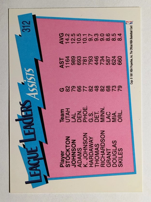 1991-92 Hoops #312 John Stockton/Magic Johnson LL (NM)