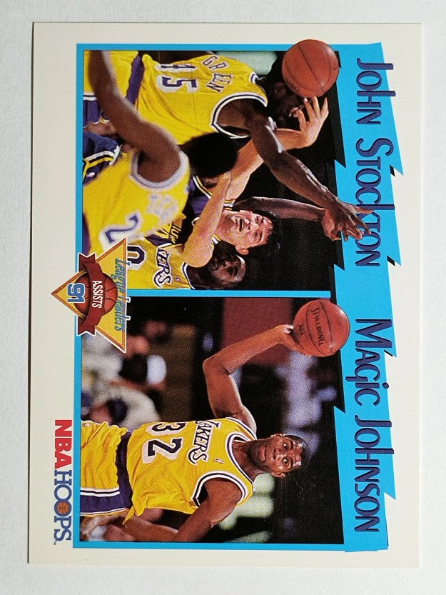 1991-92 Hoops #312 John Stockton/Magic Johnson LL (NM)
