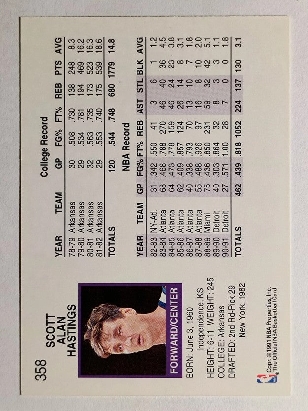 1991-92 Hoops #358 Scott Hastings