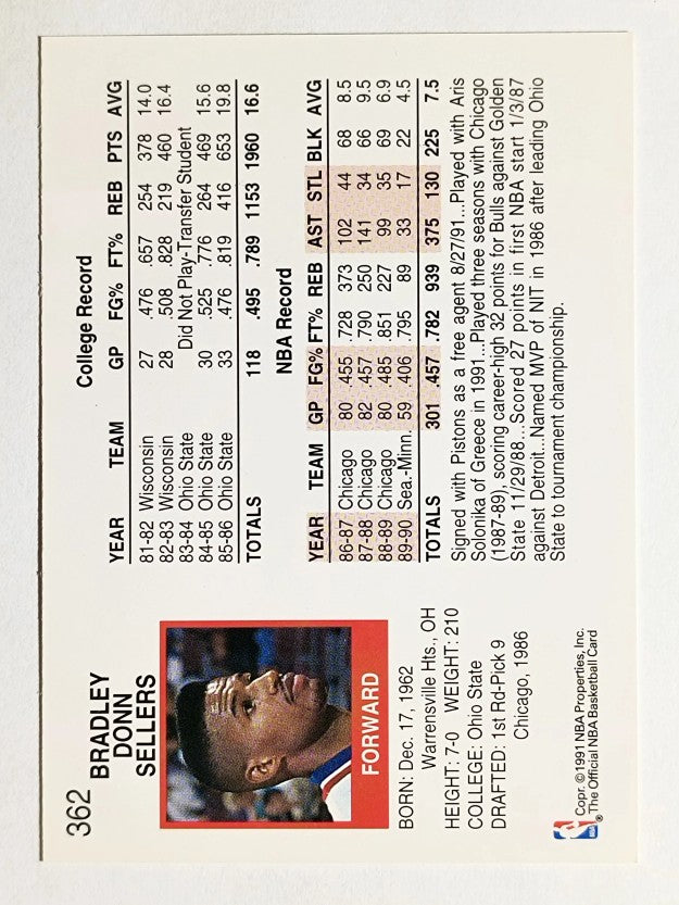 1991-92 Hoops #362 Brad Sellers
