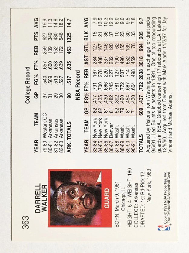 1991-92 Hoops #363 Darrell Walker