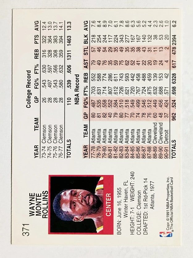 1991-92 Hoops #371 Tree Rollins