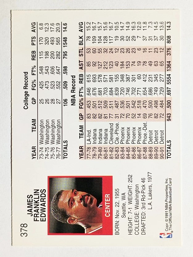 1991-92 Hoops #378 James Edwards
