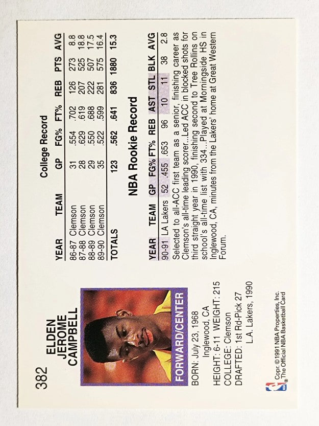 1991-92 Hoops #382 Elden Campbell