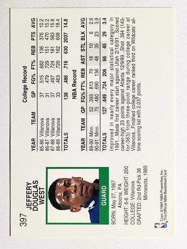 1991-92 Hoops #397 Doug West