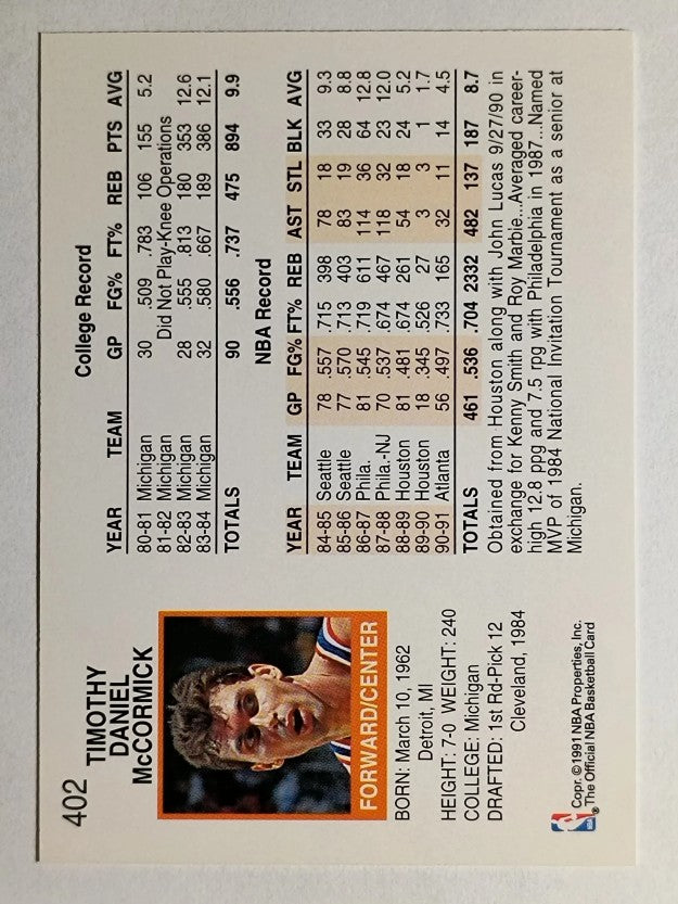 1991-92 Hoops #402 Tim McCormick