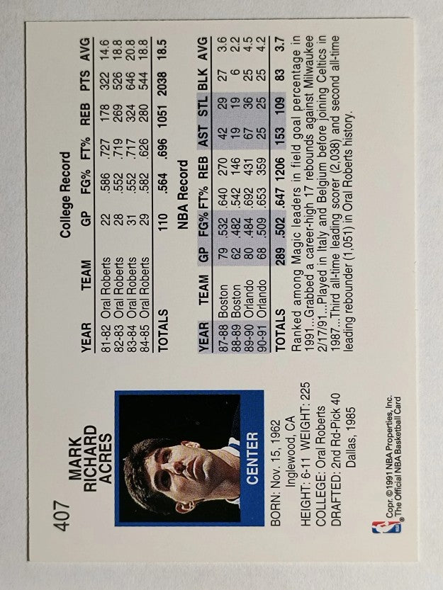1991-92 Hoops #407 Mark Acres
