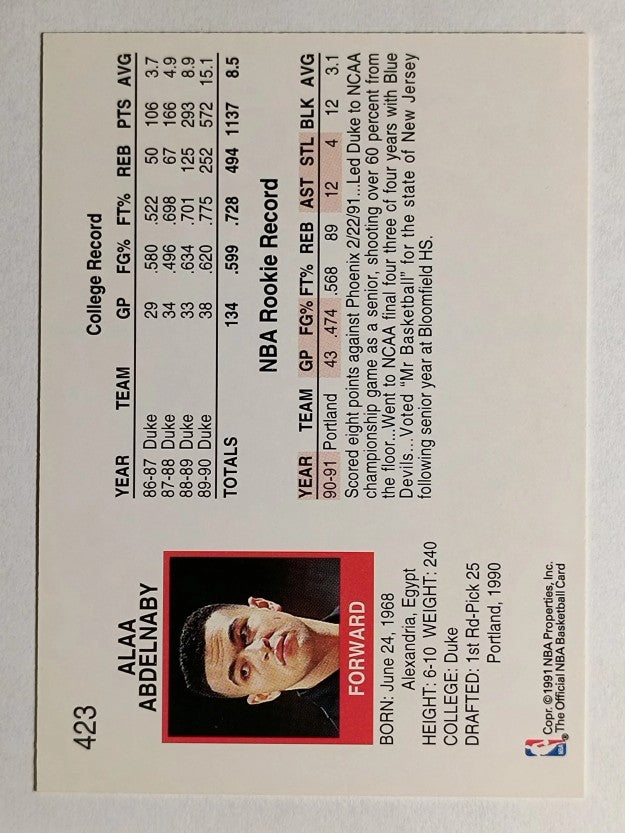 1991-92 Hoops #423 Alaa Abdelnaby