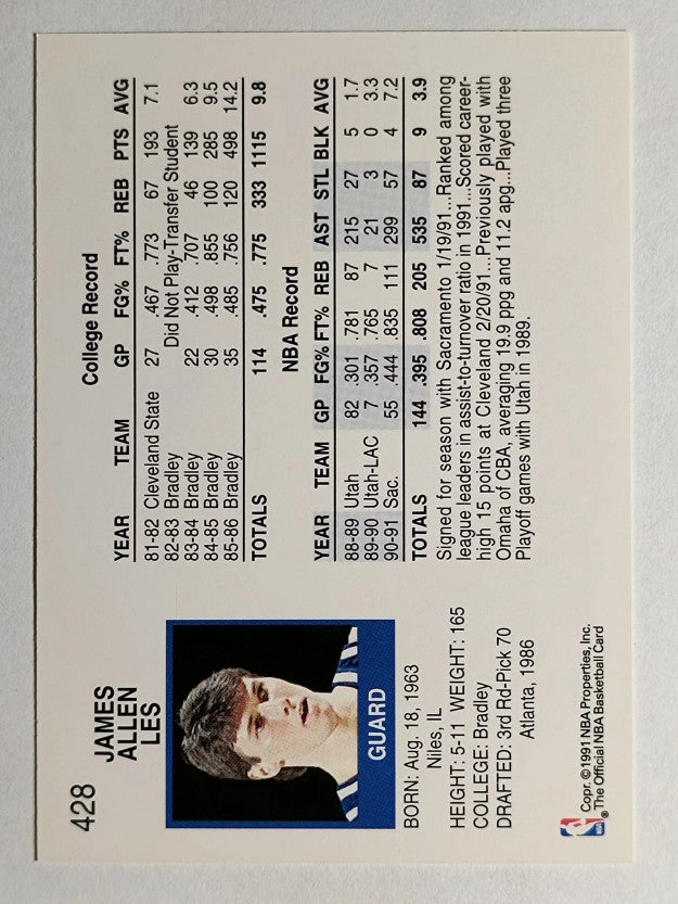 1991-92 Hoops #428 Jim Les RC