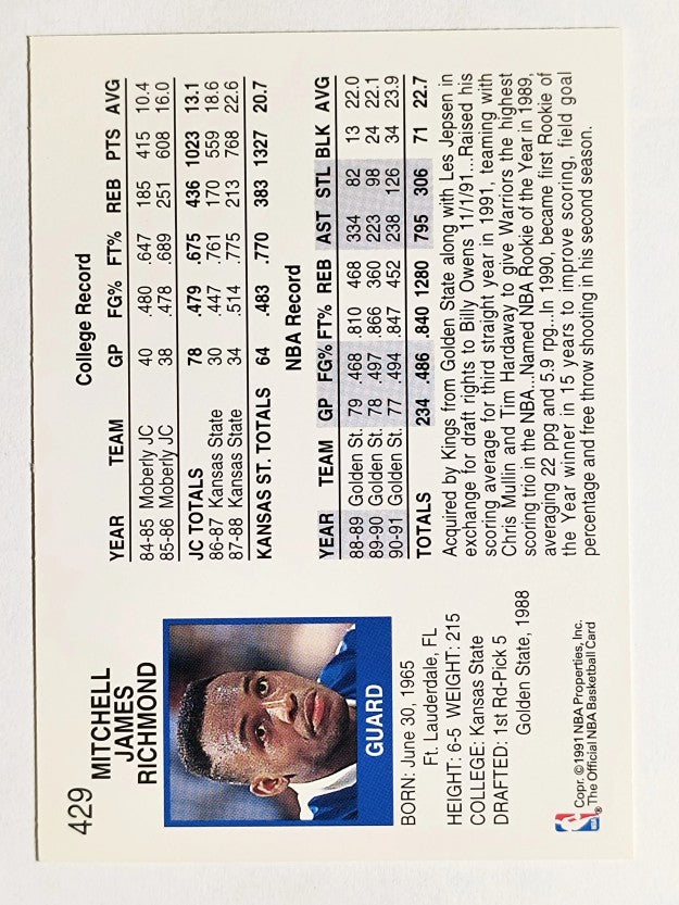 1991-92 Hoops #429 Mitch Richmond