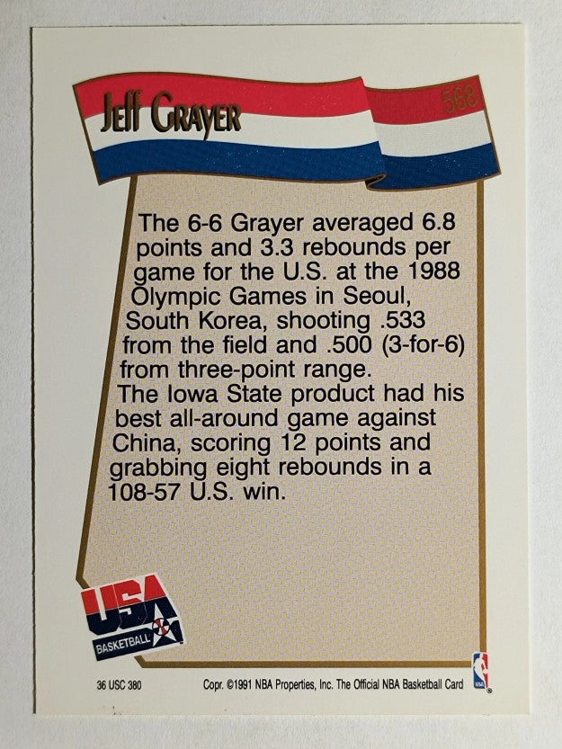 1991-92 Hoops #568 Jeff Grayer USA