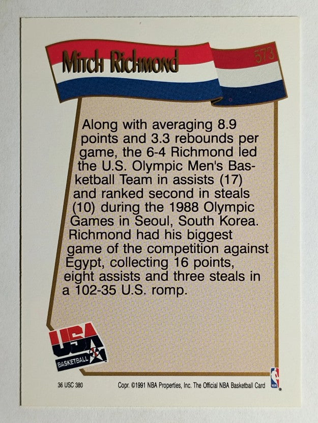 1991-92 Hoops #573 Mitch Richmond USA