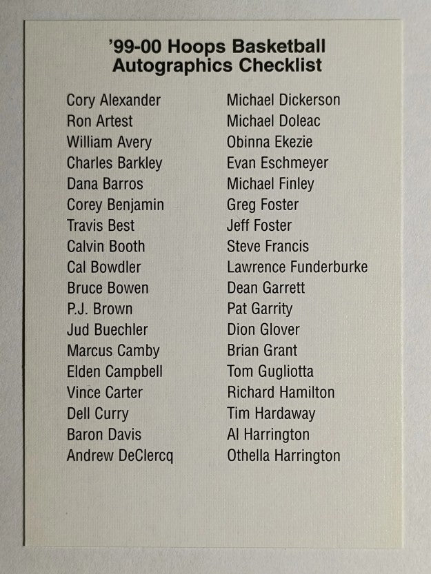 1999-00 Hoops Autographics #NNO Checklist