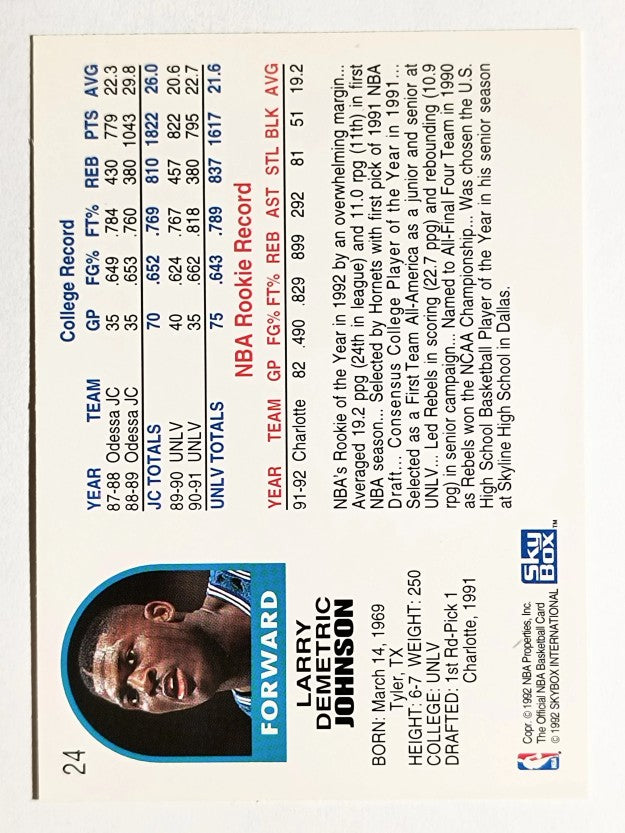 1992-93 Hoops #24 Larry Johnson