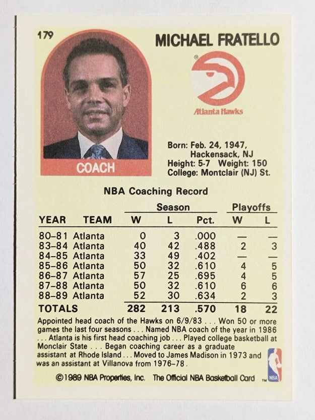 1989-90 Hoops #179 Mike Fratello CO