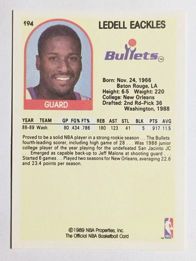 1989-90 Hoops #194 Ledell Eackles RC