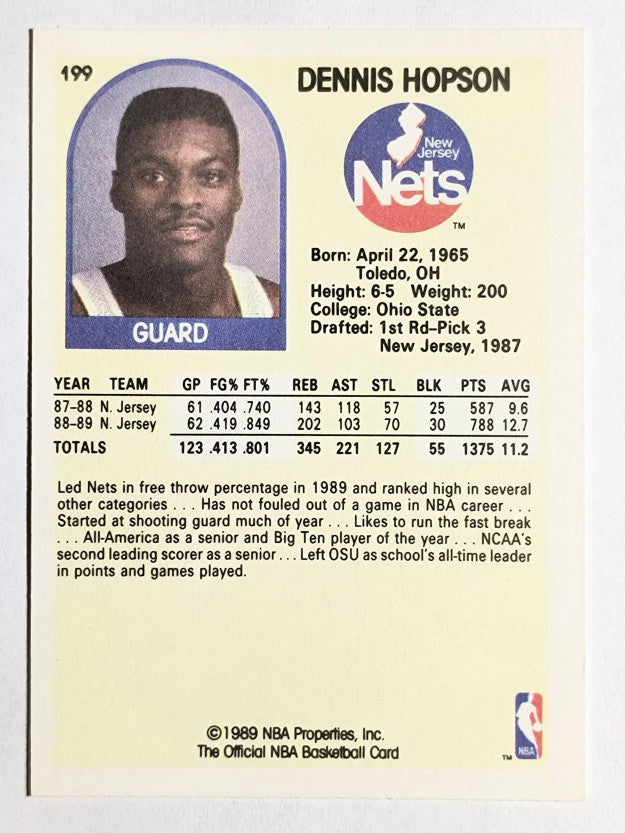 1989-90 Hoops #199 Dennis Hopson RC