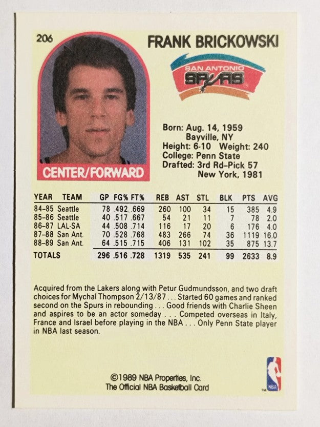 1989-90 Hoops #206 Frank Brickowski