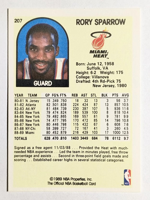 1989-90 Hoops #207 Rory Sparrow