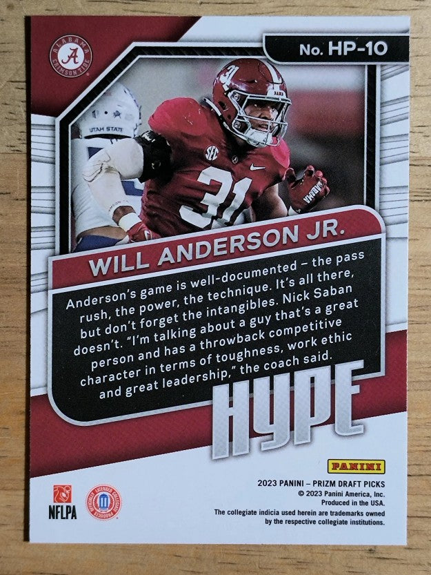 2023 Panini Prizm Draft Picks Hype #10 Will Anderson Jr.