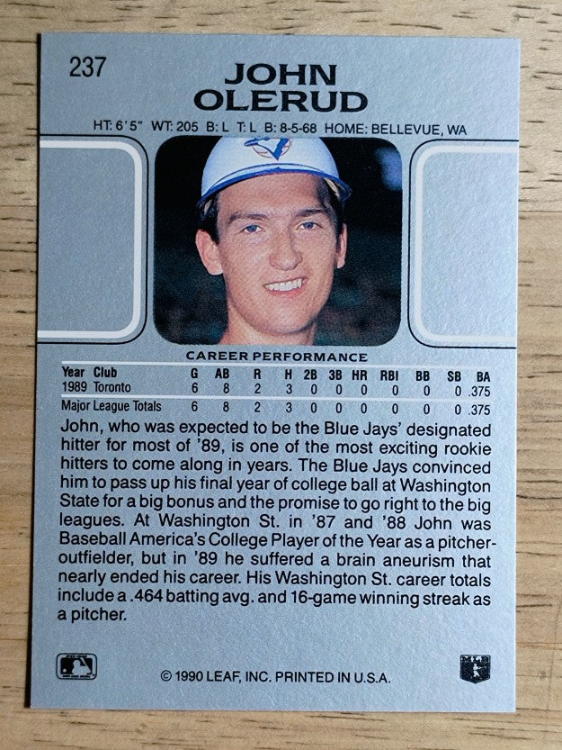1990 Leaf #237 John Olerud RC