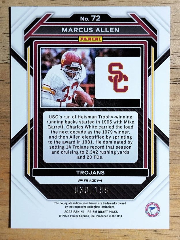 2023 Panini Prizm Draft Picks Prizms Blue #72 Marcus Allen/199