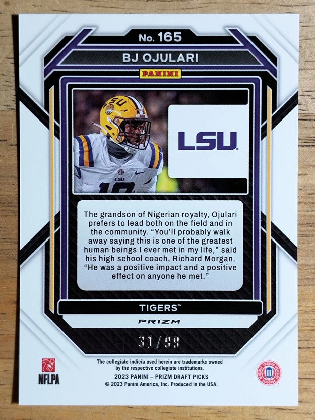 2023 Panini Prizm Draft Picks Prizms Blue Ice #165 BJ Ojulari/99