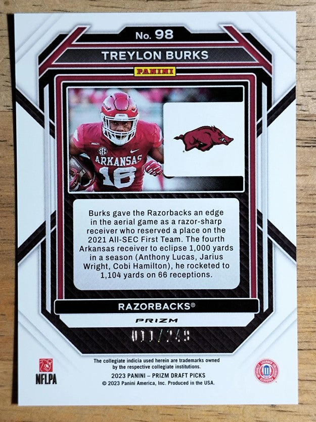 2023 Panini Prizm Draft Picks Prizms Blue Wave #98 Treylon Burks/249