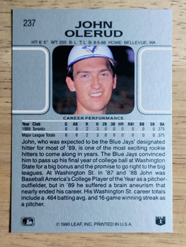 1990 Leaf #237 John Olerud RC