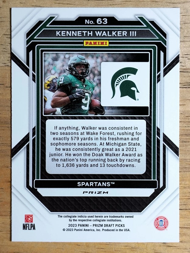 2023 Panini Prizm Draft Picks Prizms Silver #63 Kenneth Walker III