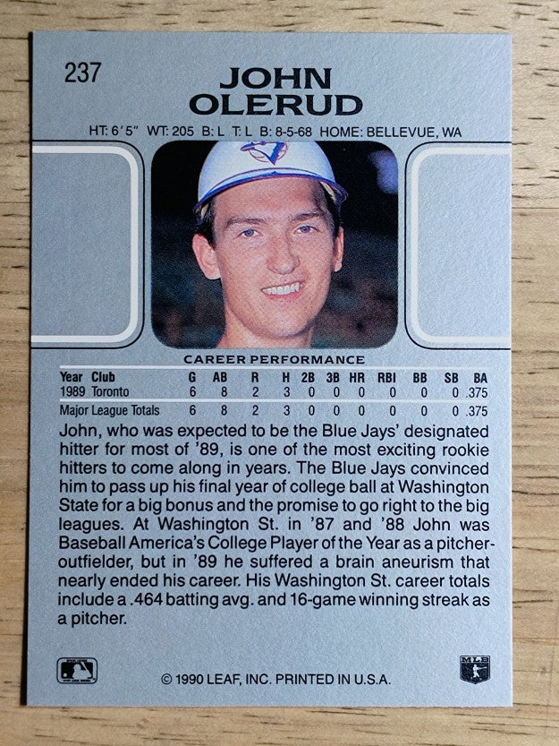 1990 Leaf #237 John Olerud RC