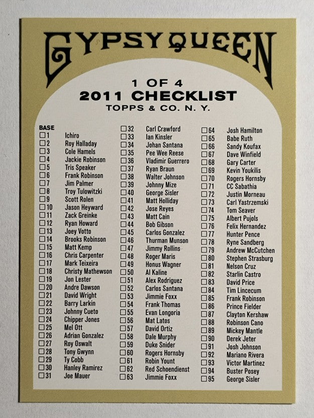 2011 Topps Gypsy Queen Checklists #1 1-194