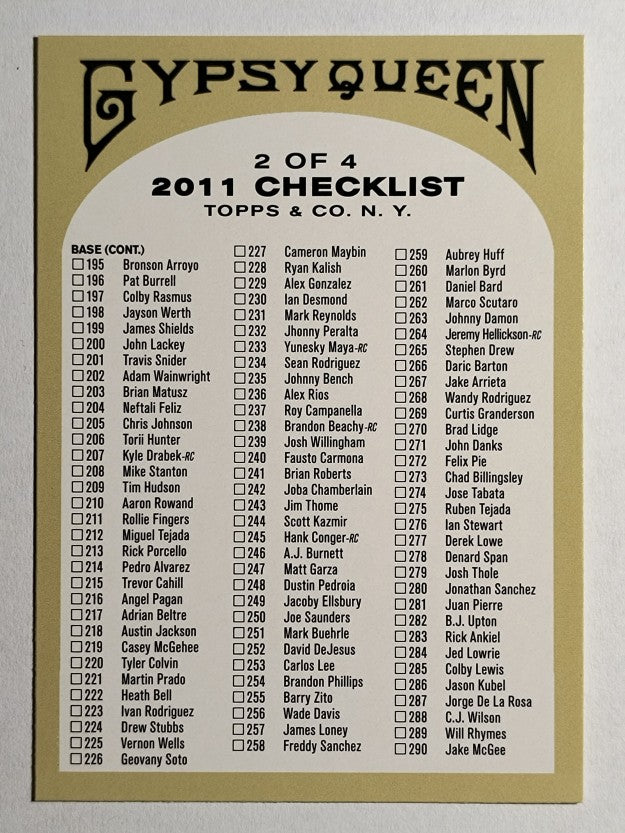 2011 Topps Gypsy Queen Checklists #2 195-Inserts