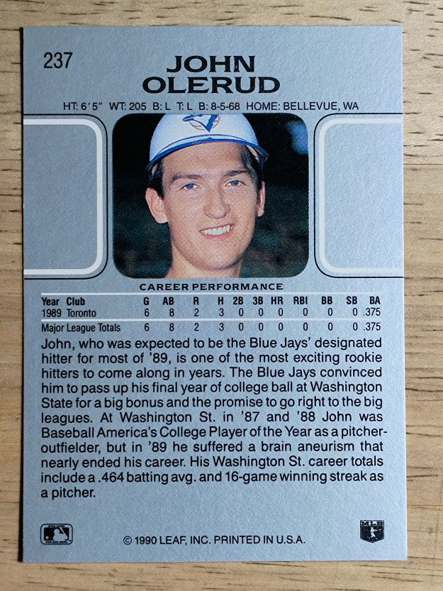 1990 Leaf #237 John Olerud RC