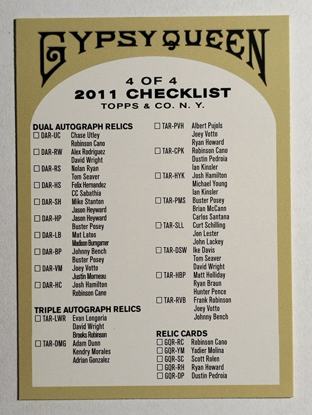2011 Topps Gypsy Queen Checklists #4 Inserts