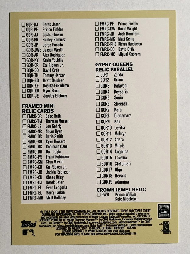 2011 Topps Gypsy Queen Checklists #4 Inserts